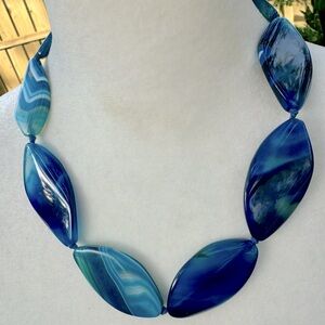 Stunning Chunky Blue Agate necklace each polished stone is unique and beautiful.